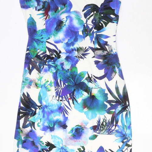 Michaela Louisa Womens Blue Floral Polyester Shift Size 12 V-Neck Pullover