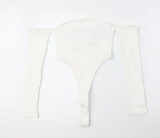 Zara Womens White Viscose Bodysuit One-Piece Size M Snap