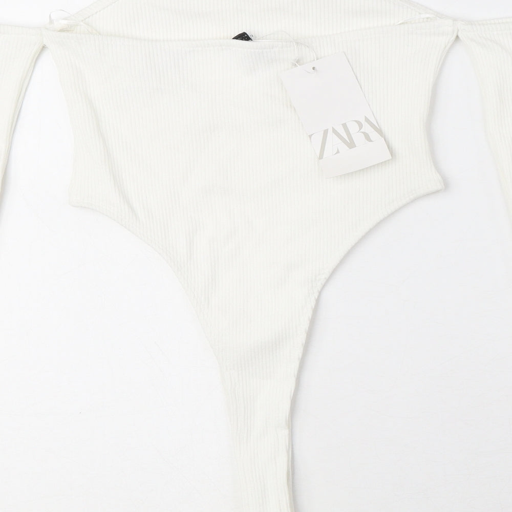 Zara Womens White Viscose Bodysuit One-Piece Size M Snap