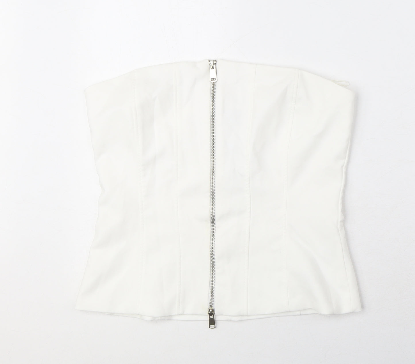 Zara Womens White Polyester Cropped Tank Size L Off the Shoulder