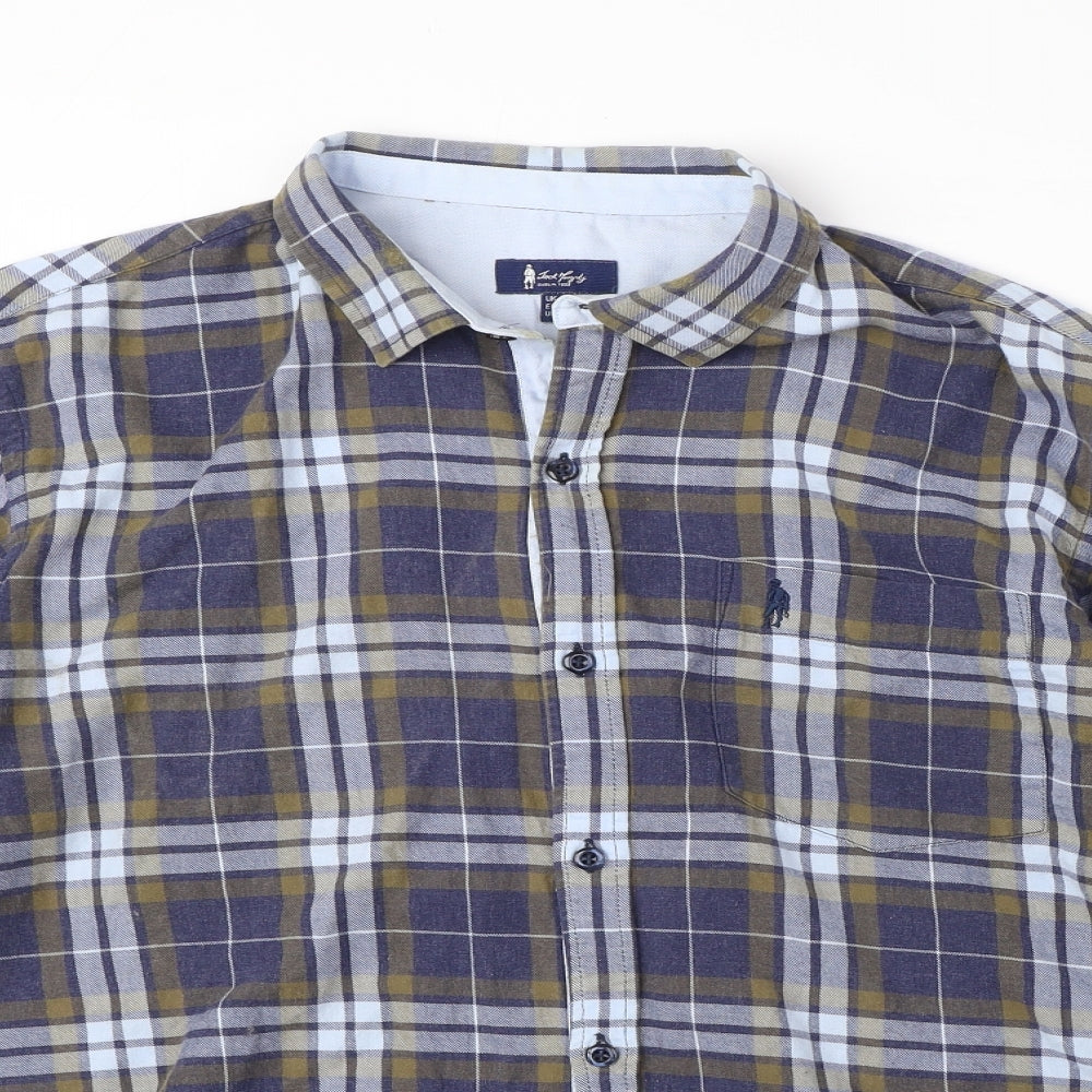 Jack Murphy Mens Blue Plaid Cotton T-Shirt Size M Collared