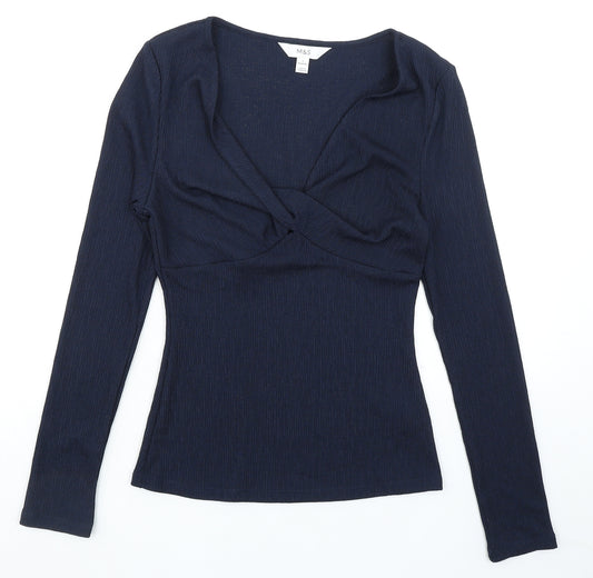 Marks and Spencer Womens Blue Polyester Basic Blouse Size 8 V-Neck
