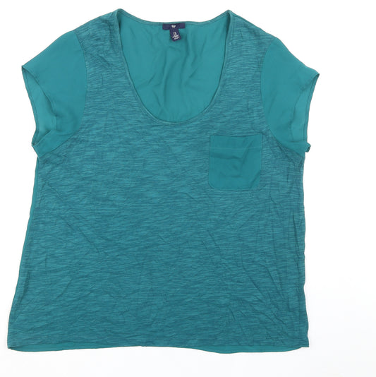 Gap Womens Green Geometric Cotton Basic T-Shirt Size XL Scoop Neck