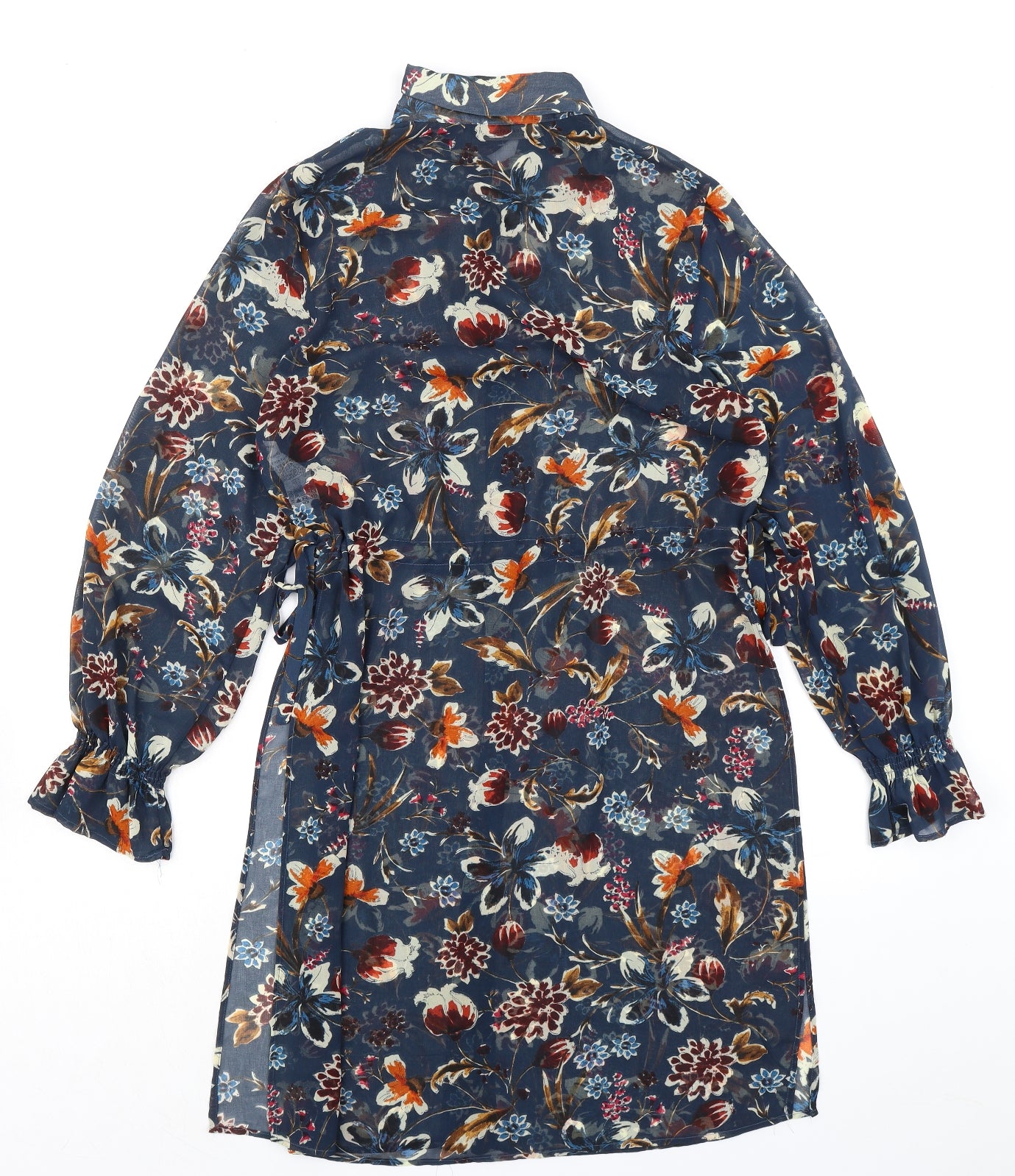 Zara Womens Multicoloured Floral Polyester Shirt Dress Size S Collared Button - Semi Sheer Drawstring Waist