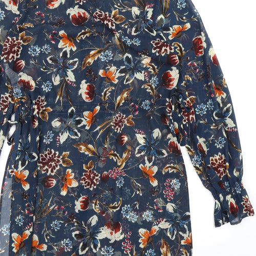 Zara Womens Multicoloured Floral Polyester Shirt Dress Size S Collared Button - Semi Sheer Drawstring Waist