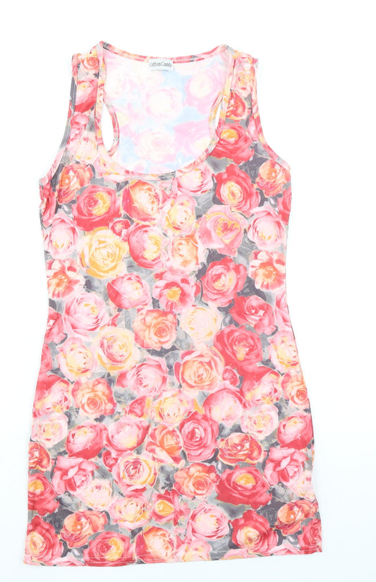 Cotton Candy Womens Multicoloured Floral Nylon Mini Size S Scoop Neck Pullover