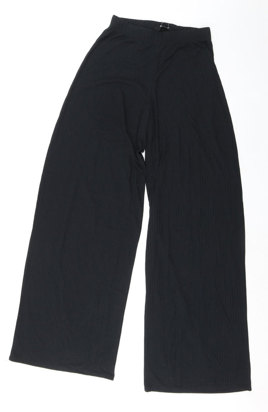 Long Tall Sally Womens Black Polyester Trousers Size 10 L35 in Regular - Ribbed Fabric