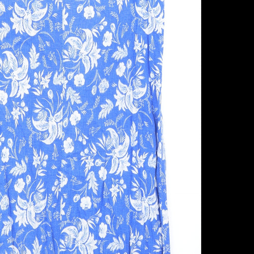 NEXT Womens Blue Floral Linen A-Line Size 12 V-Neck Pullover