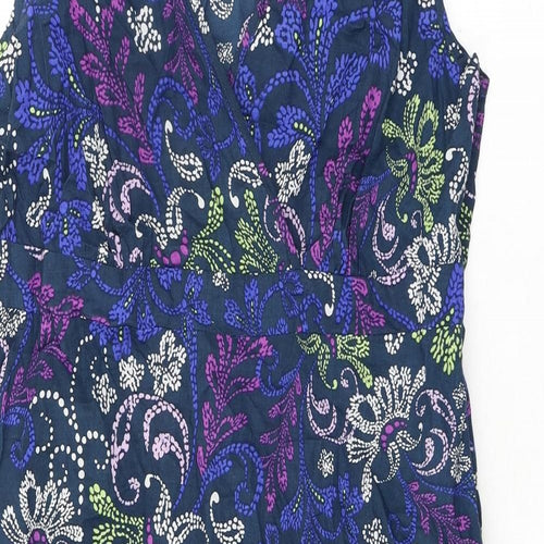 Casual Club Womens Multicoloured Geometric 100% Cotton A-Line Size 14 V-Neck Zip