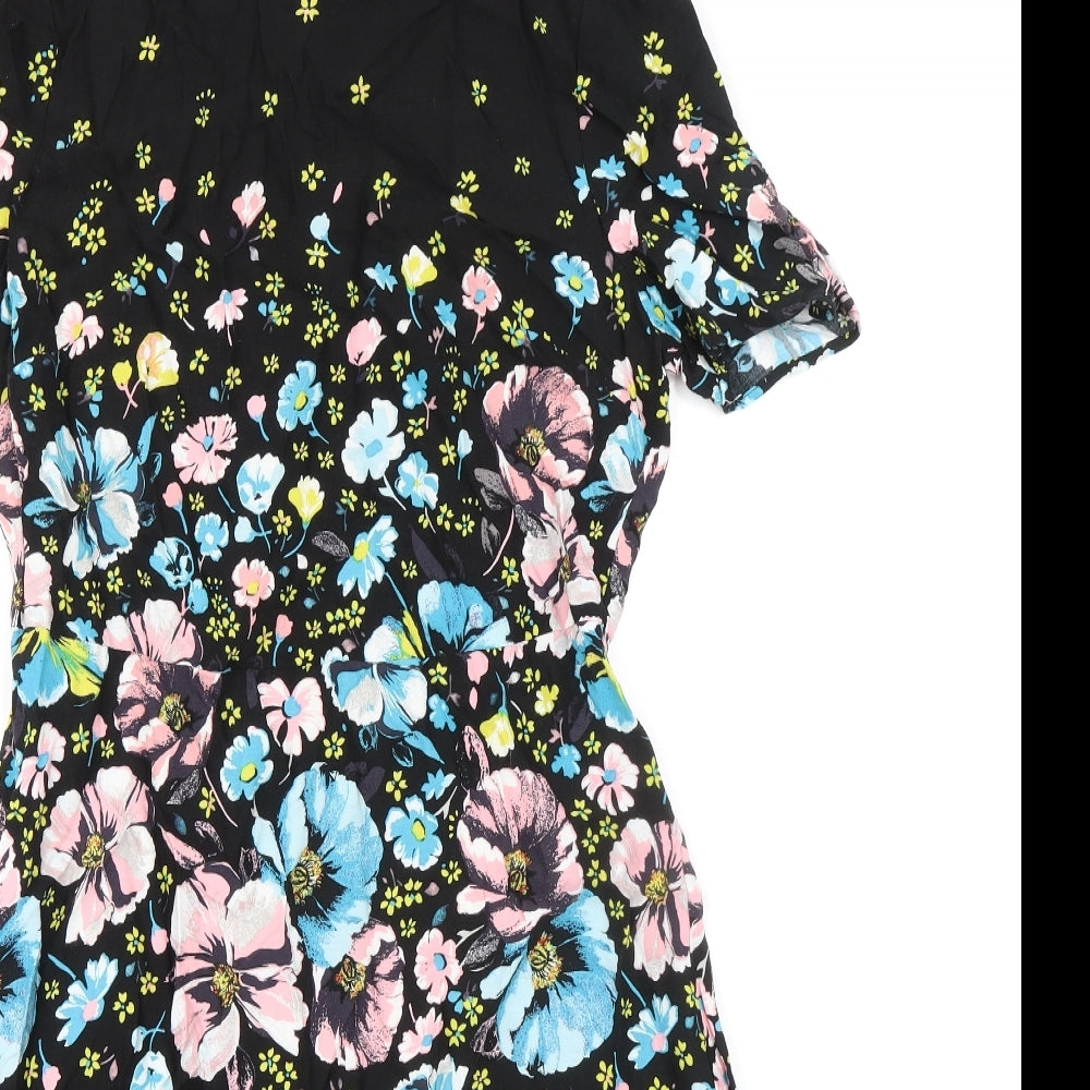 Oasis Womens Multicoloured Viscose A-Line Size 12 Round Neck Zip - Floral