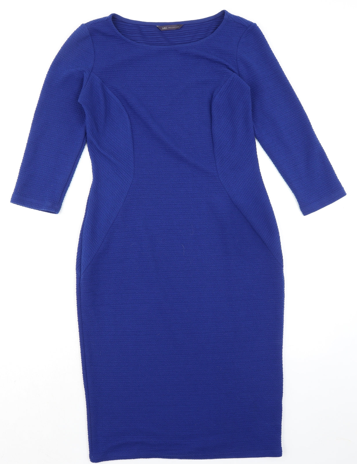 Marks and Spencer Womens Blue Polyester Pencil Dress Size 12 Boat Neck Pullover - Panelling