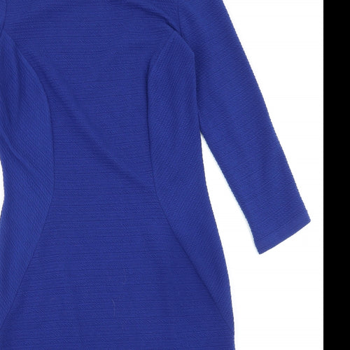 Marks and Spencer Womens Blue Polyester Pencil Dress Size 12 Boat Neck Pullover - Panelling