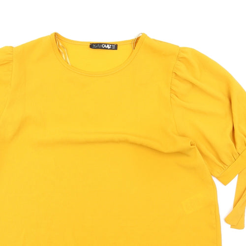 Quiz Womens Yellow Polyester Basic T-Shirt Size 10 Round Neck