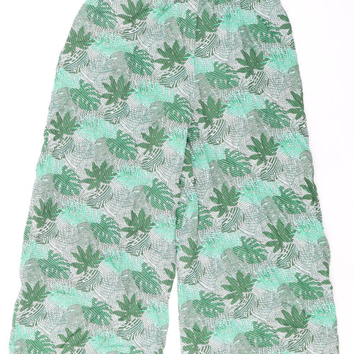 Marks and Spencer Womens Green Geometric Viscose Cropped Trousers Size 14 L25 in Regular Drawstring
