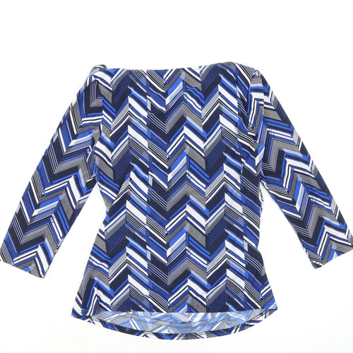 Jasper Conran Womens Blue Geometric Polyester Basic Blouse Size 8 Cowl Neck