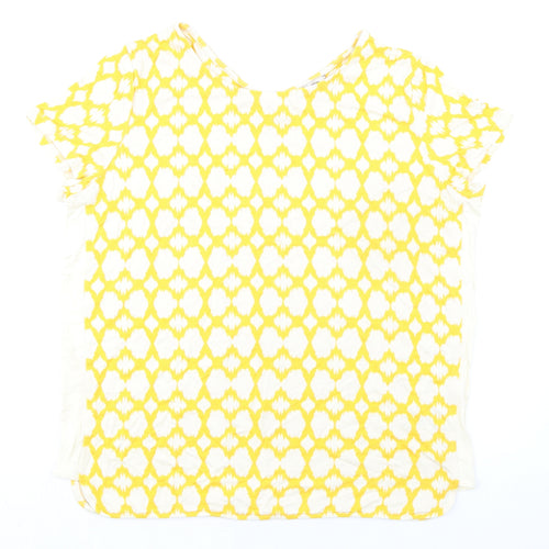 Marks and Spencer Womens Yellow Geometric Viscose Basic Blouse Size 14 Round Neck
