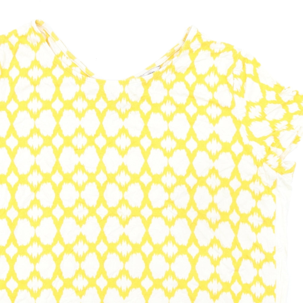 Marks and Spencer Womens Yellow Geometric Viscose Basic Blouse Size 14 Round Neck