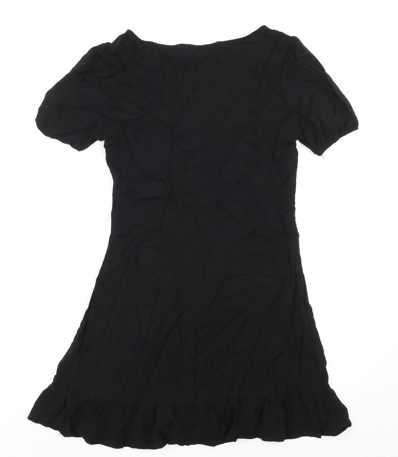 Divided by H&M Womens Black Viscose Skater Dress Size 10 V-Neck Button