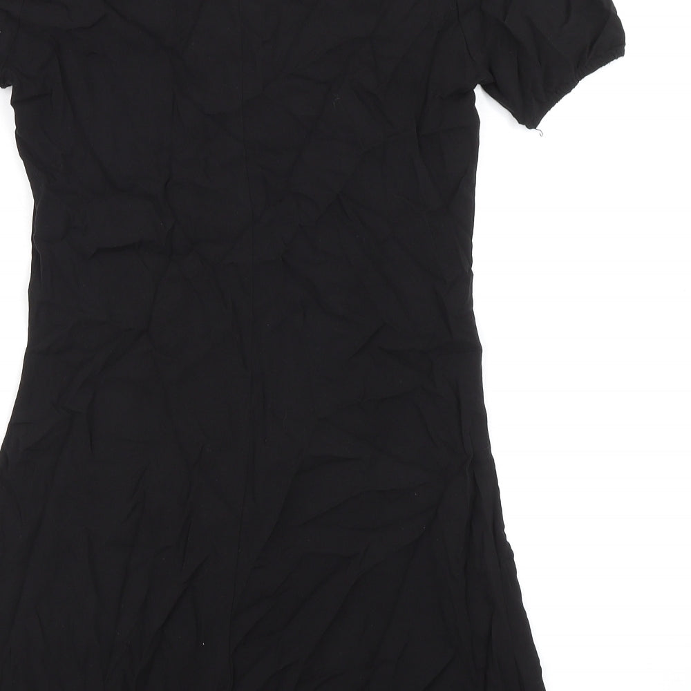 Divided by H&M Womens Black Viscose Skater Dress Size 10 V-Neck Button