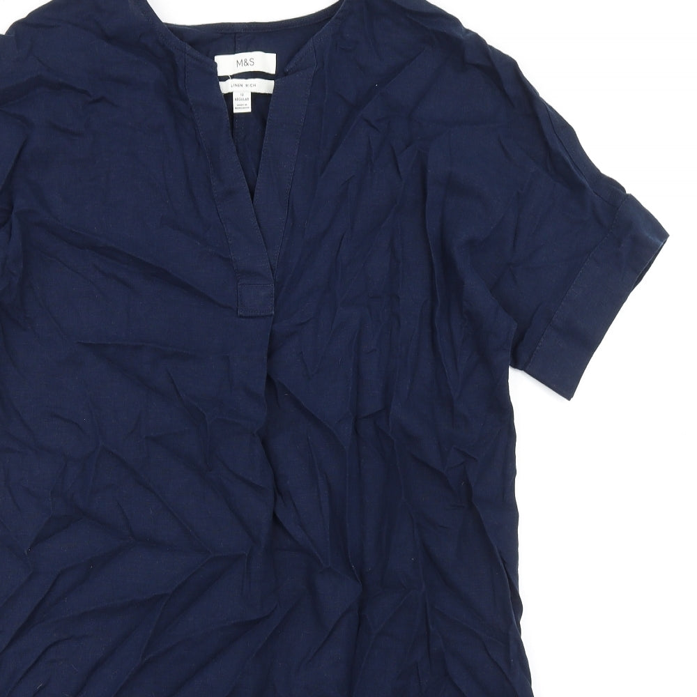 Marks and Spencer Womens Blue Flax A-Line Size 12 V-Neck Zip