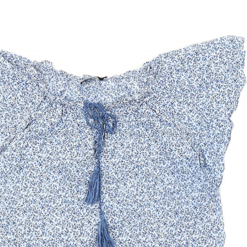 Per Una Womens Blue Floral 100% Cotton Basic Blouse Size 12 Round Neck