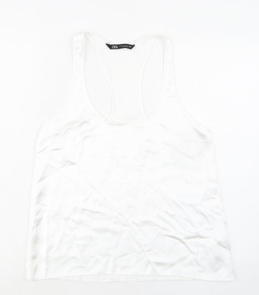 Zara Womens White Polyester Basic Tank Size M Scoop Neck