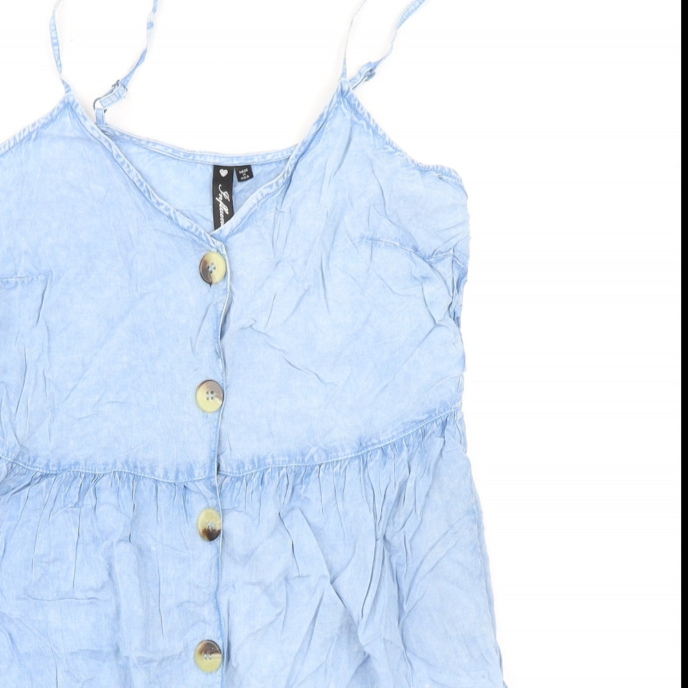 Influence Womens Blue Viscose Tank Dress Size 10 V-Neck Button