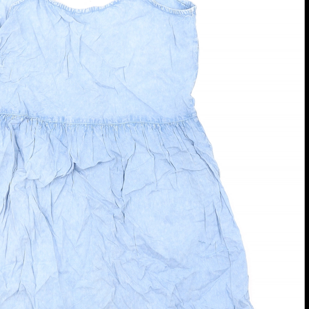 Influence Womens Blue Viscose Tank Dress Size 10 V-Neck Button