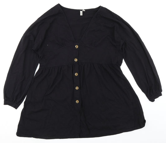 ASOS Womens Black 100% Cotton A-Line Size 16 V-Neck Button