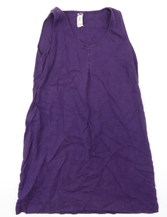 Mistral Womens Purple Linen A-Line Size 12 Scoop Neck Pullover
