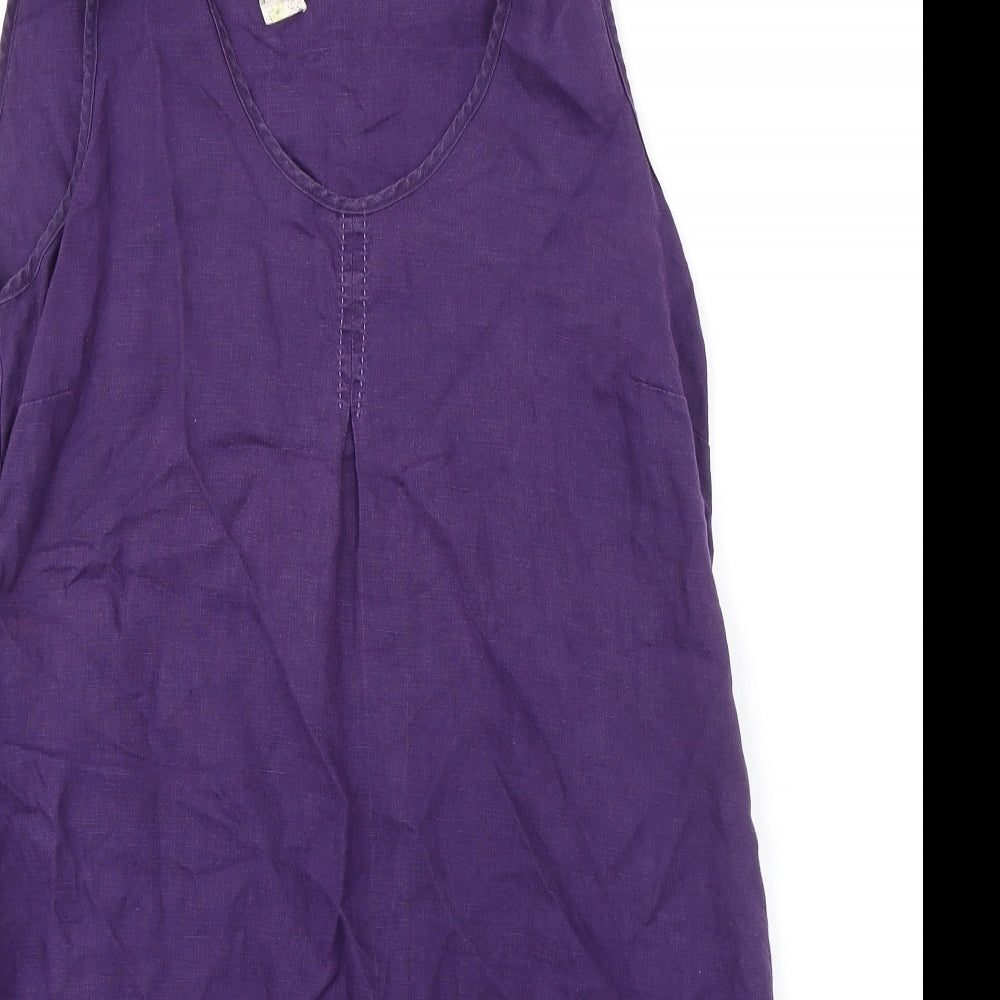 Mistral Womens Purple Linen A-Line Size 12 Scoop Neck Pullover