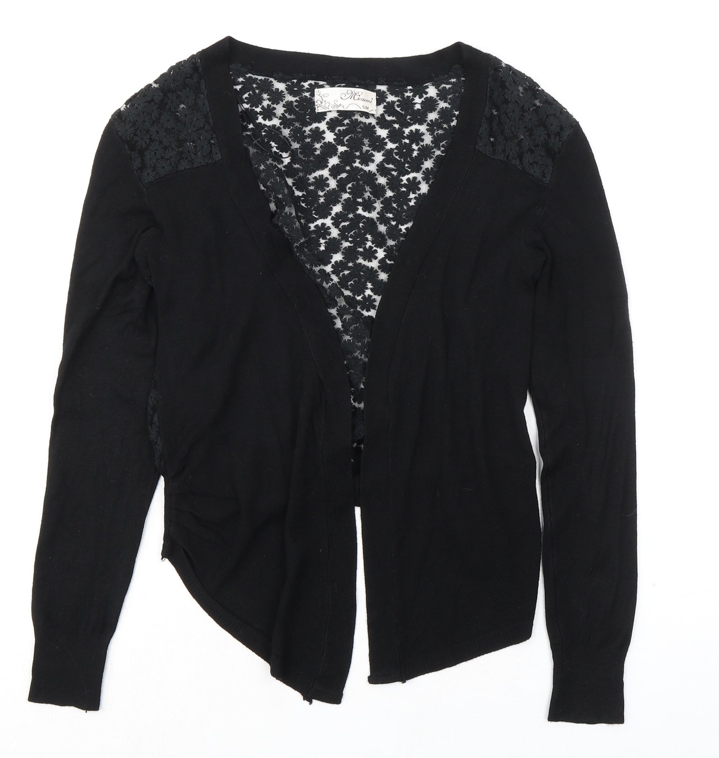 Misumi Womens Black V-Neck 100% Cotton Cardigan Jumper Size S - Lace Detail