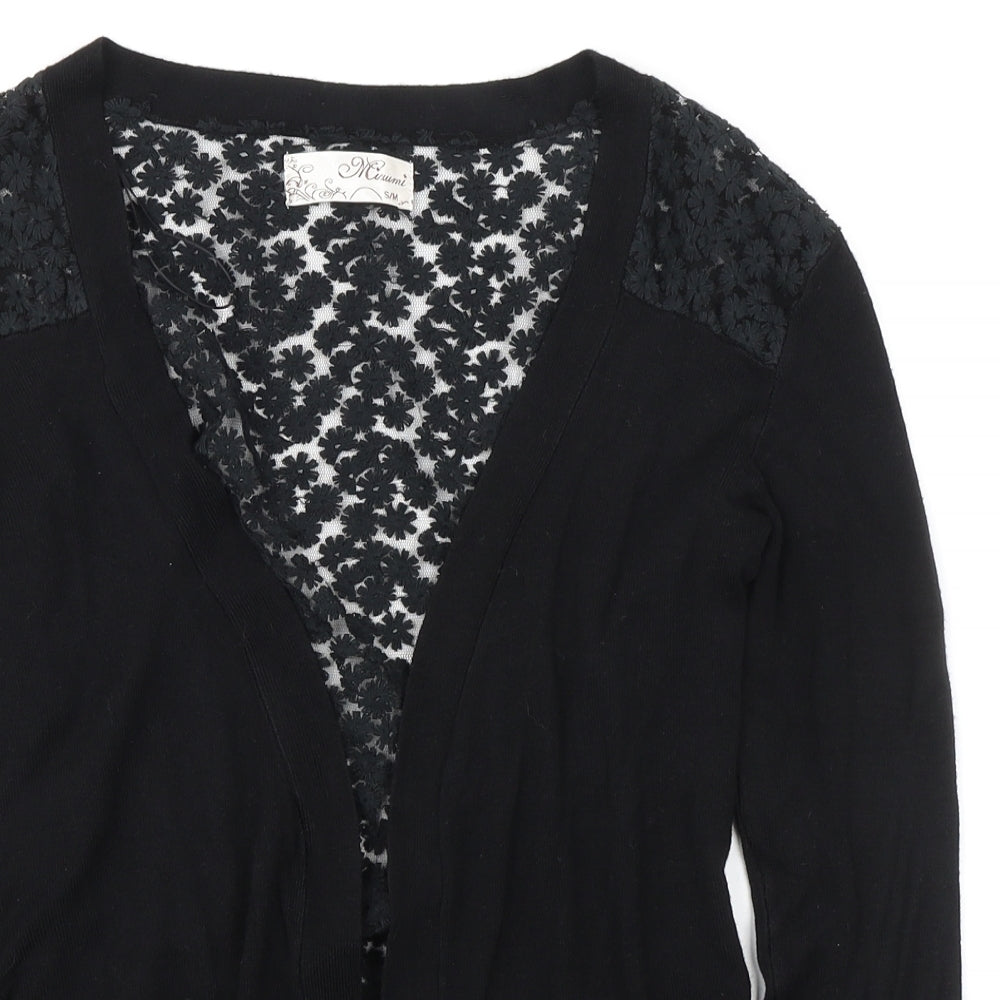 Misumi Womens Black V-Neck 100% Cotton Cardigan Jumper Size S - Lace Detail