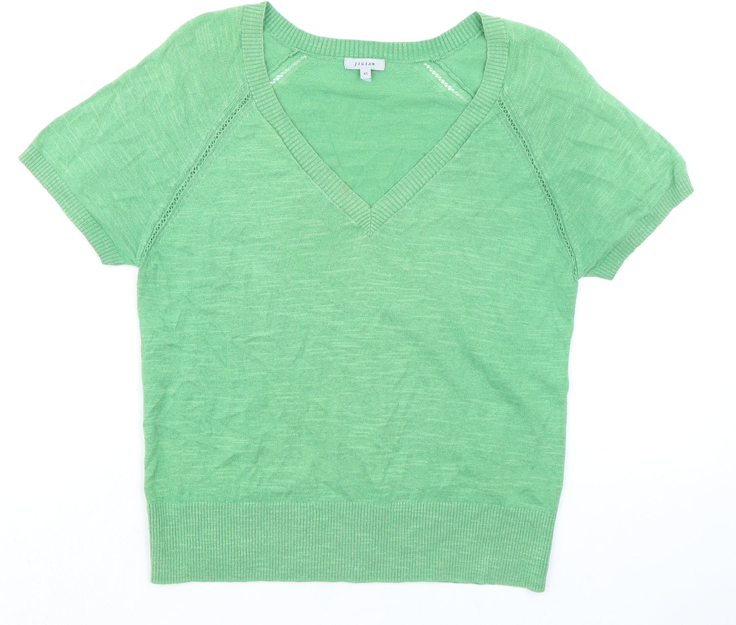 Jigsaw Womens Green Linen Basic T-Shirt Size XS V-Neck