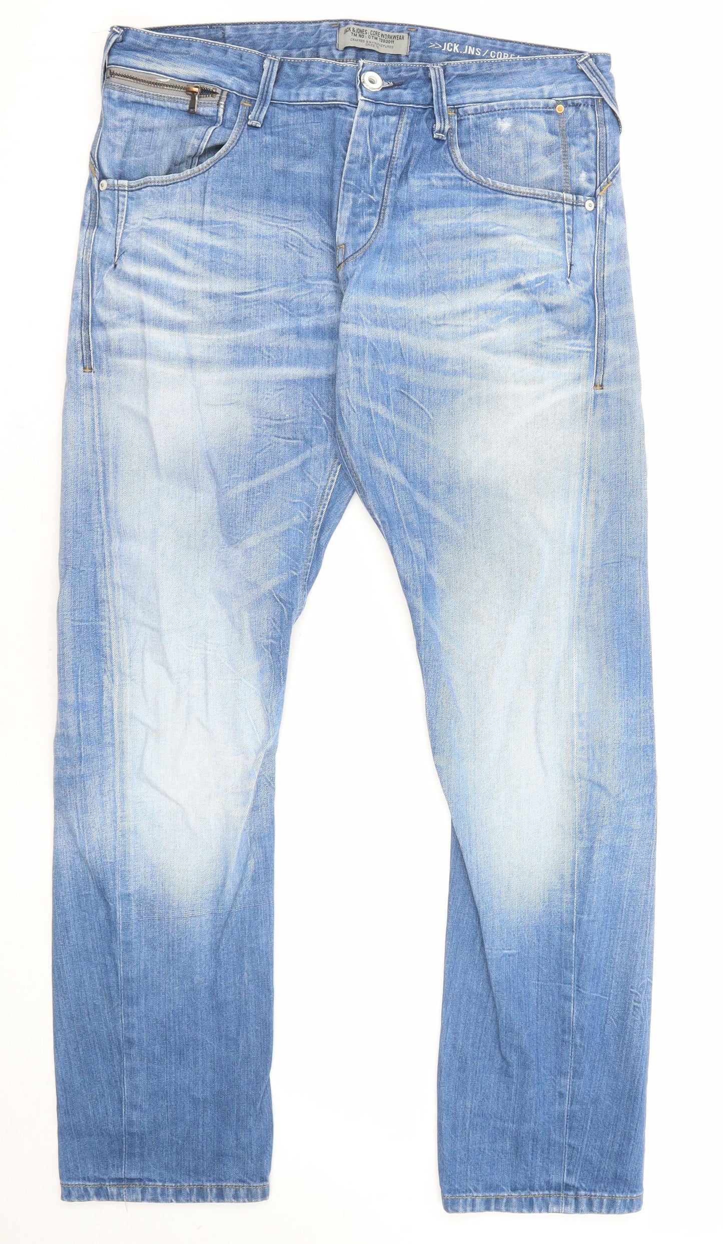 JACK & JONES Mens Blue Cotton Straight Jeans Size 34 in L32 in Regular Zip