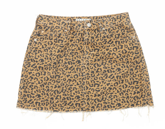 Denim & Co. Womens Brown Animal Print Cotton Mini Skirt Size 10 Zip - Leopard pattern