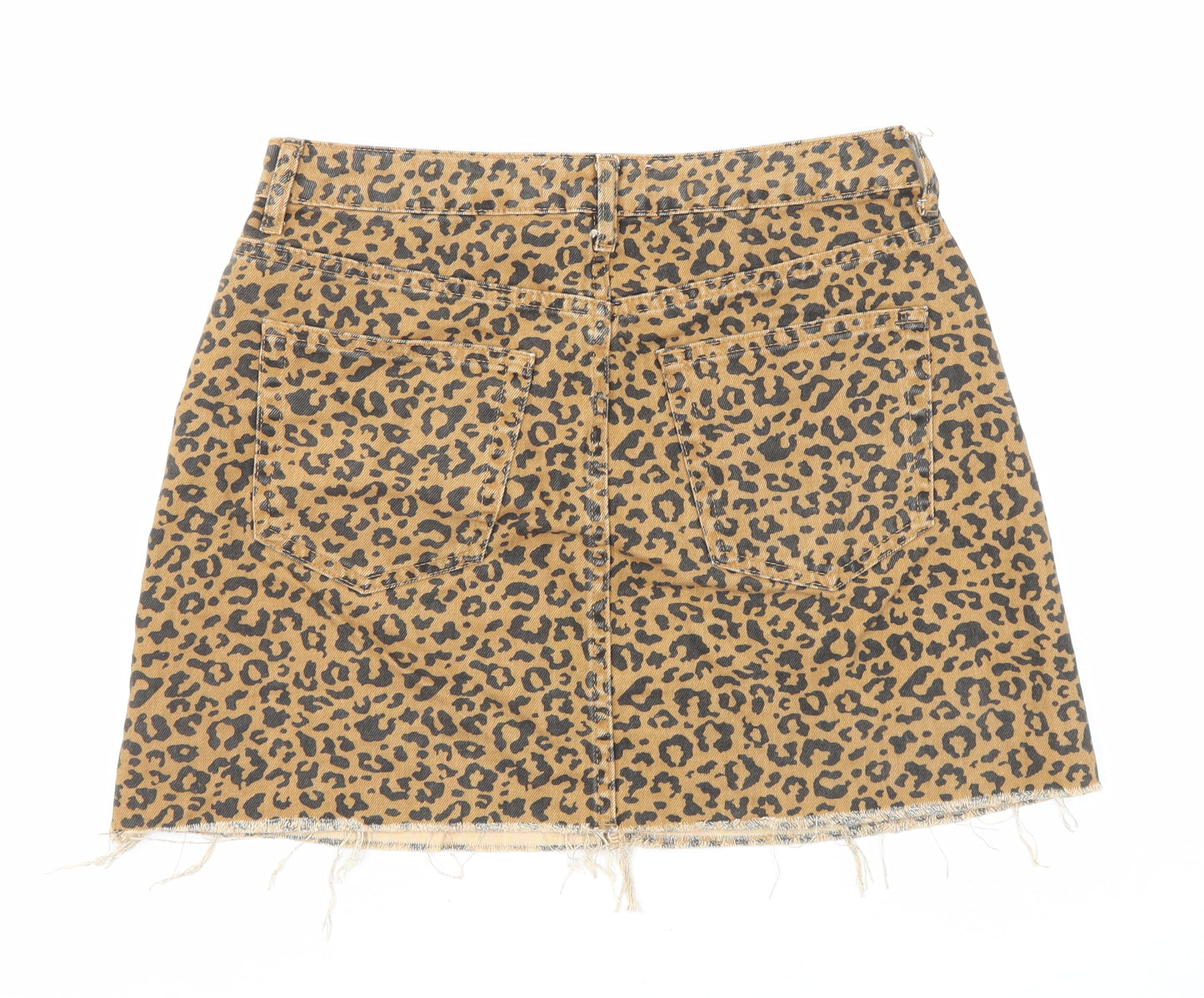 Denim & Co. Womens Brown Animal Print Cotton Mini Skirt Size 10 Zip - Leopard pattern