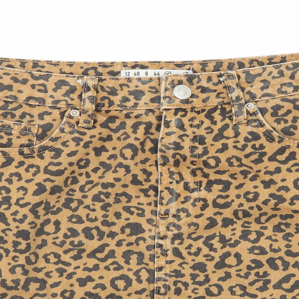 Denim & Co. Womens Brown Animal Print Cotton Mini Skirt Size 10 Zip - Leopard pattern