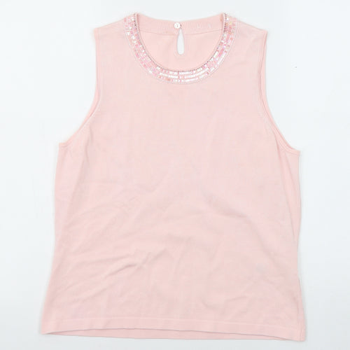 Marks and Spencer Womens Pink Viscose Basic Tank Size 16 Round Neck