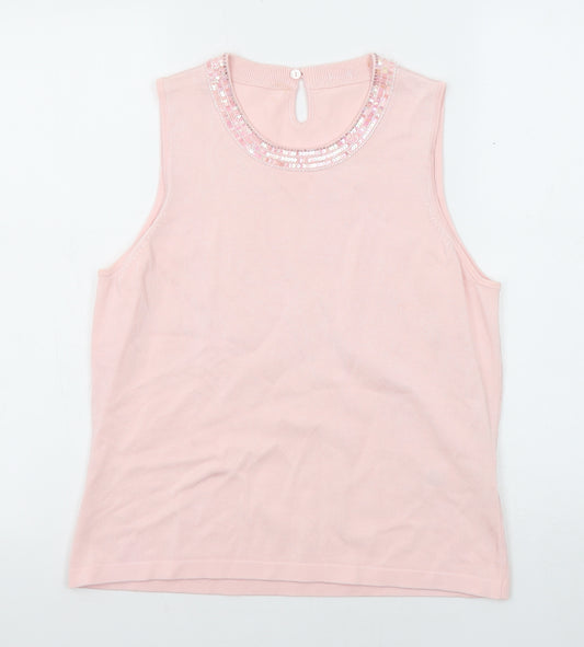 Marks and Spencer Womens Pink Viscose Basic Tank Size 16 Round Neck