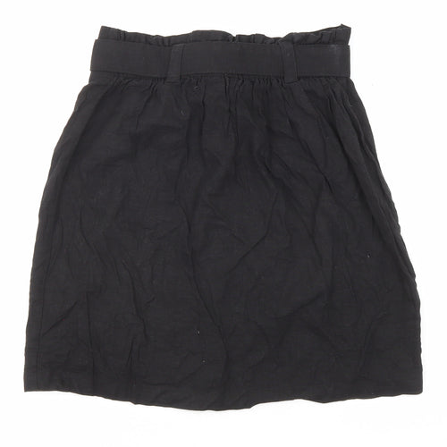 New Look Womens Black Linen A-Line Skirt Size 8 Button - Belt included
