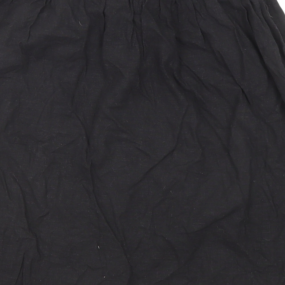 New Look Womens Black Linen A-Line Skirt Size 8 Button - Belt included