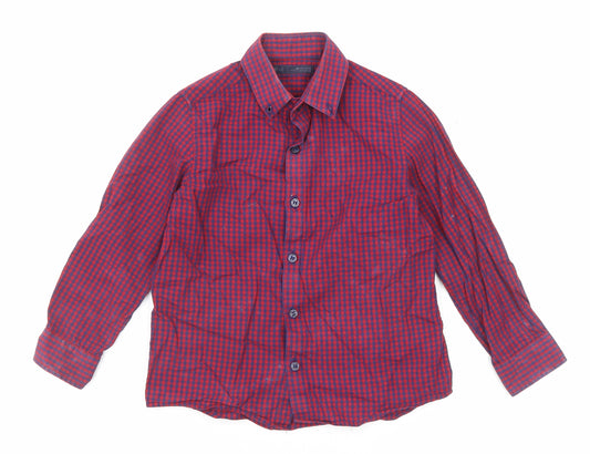 NEXT Boys Red Check Cotton Basic Button-Up Size 5 Years Collared Button