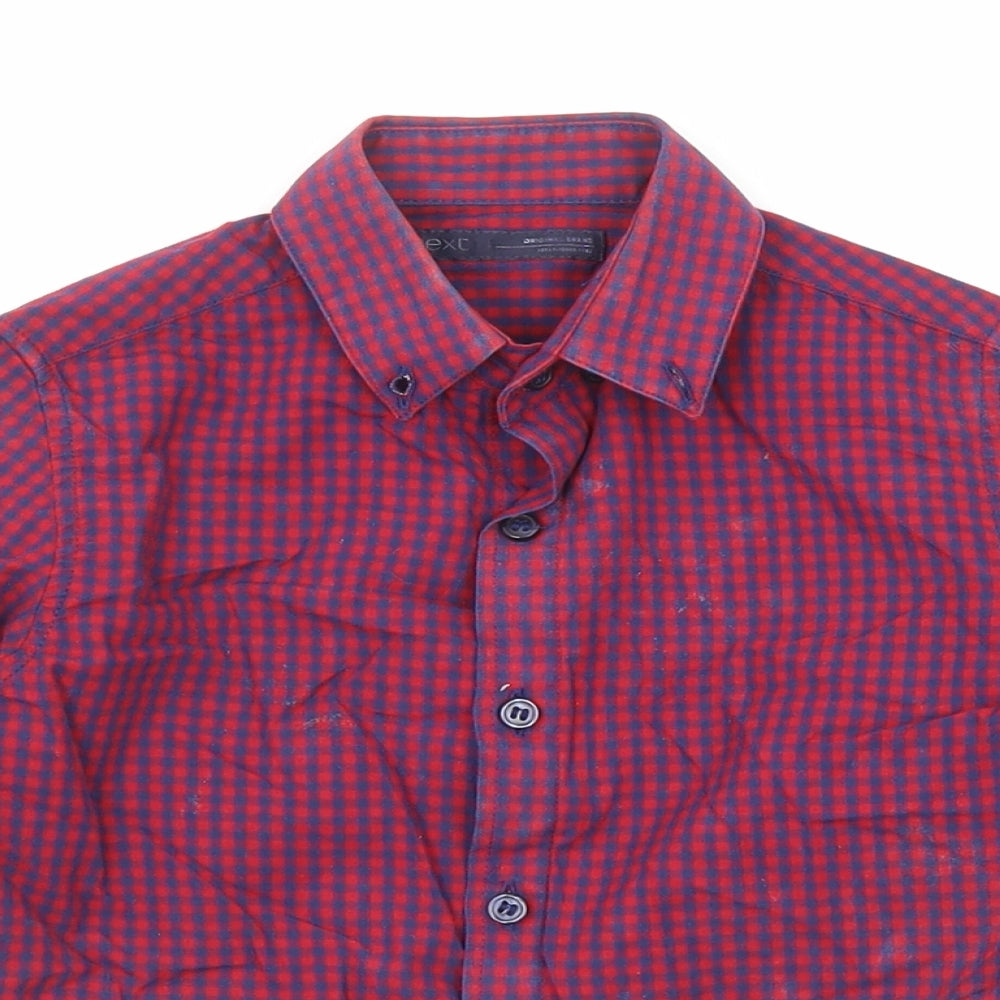 NEXT Boys Red Check Cotton Basic Button-Up Size 5 Years Collared Button