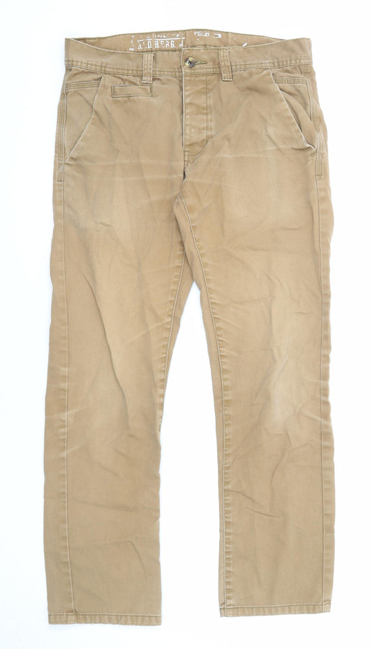 Red Herring Mens Beige Cotton Trousers Size 30 in L29 in Regular Zip