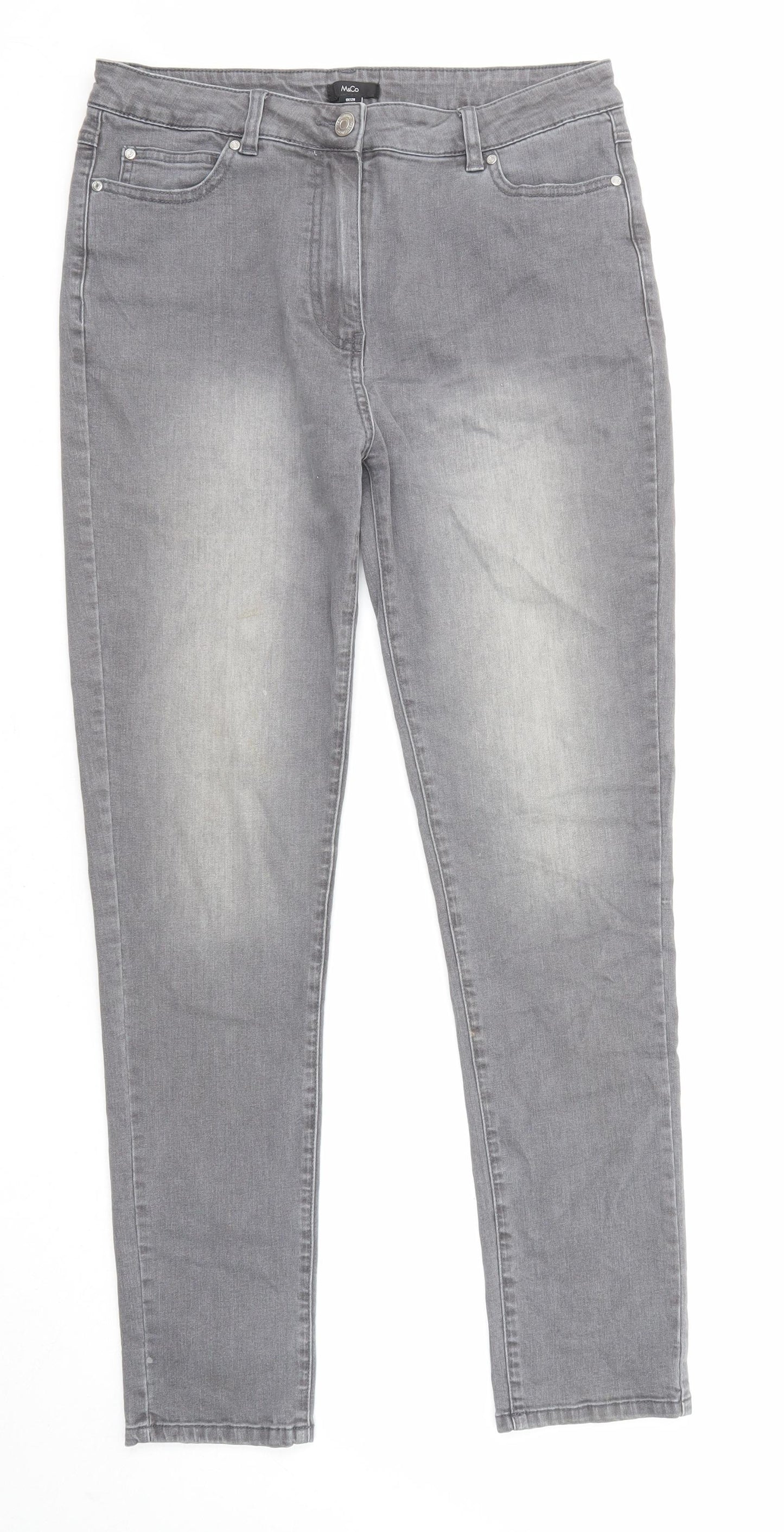 M&Co Womens Grey Cotton Skinny Jeans Size 12 L28 in Regular Zip