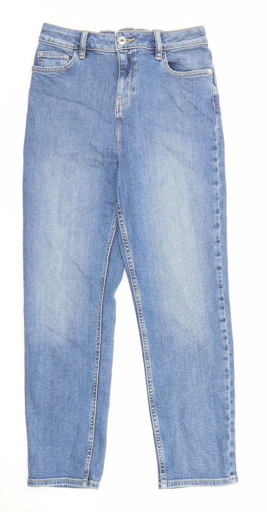 F&F Womens Blue Cotton Boyfriend Jeans Size 10 L26 in Regular Zip