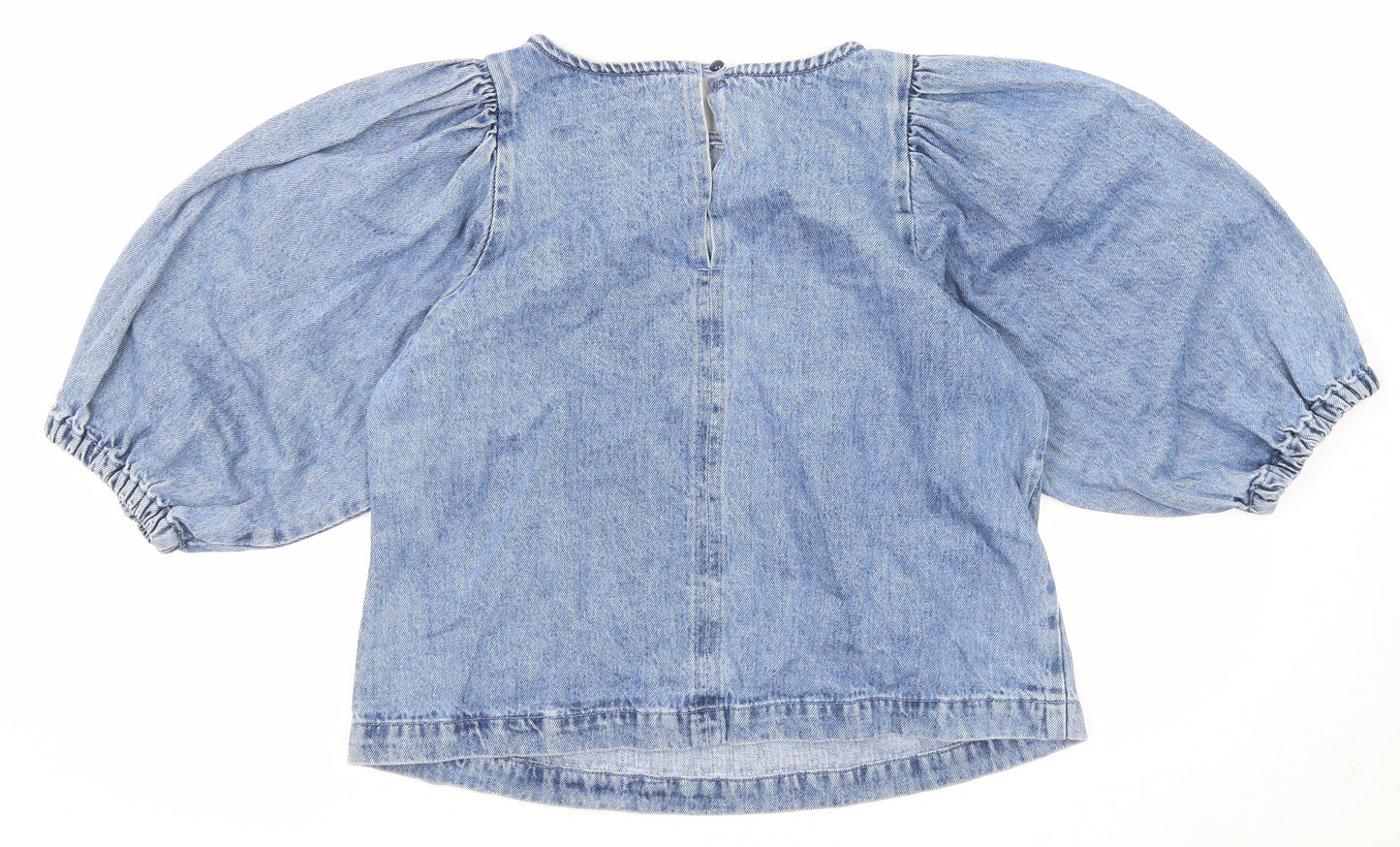 George Womens Blue Cotton Basic Blouse Size 14 Round Neck