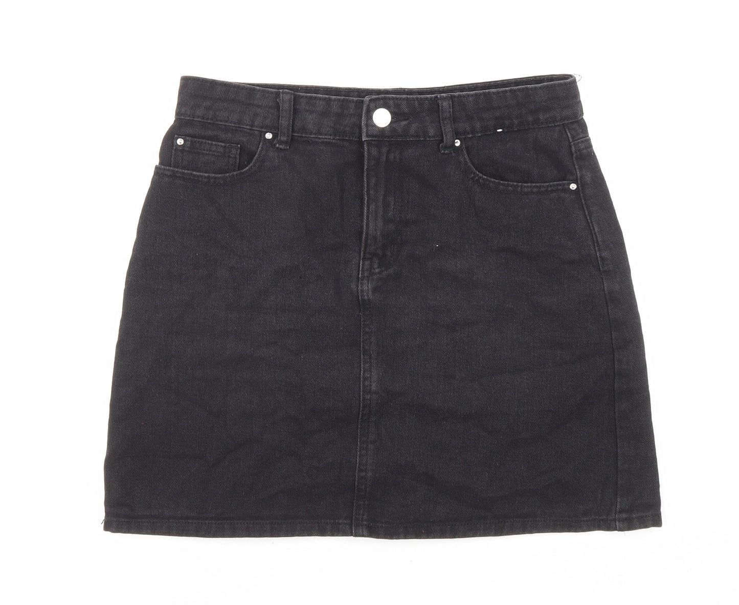 Denim & Co. Womens Black Cotton A-Line Skirt Size 10 Zip