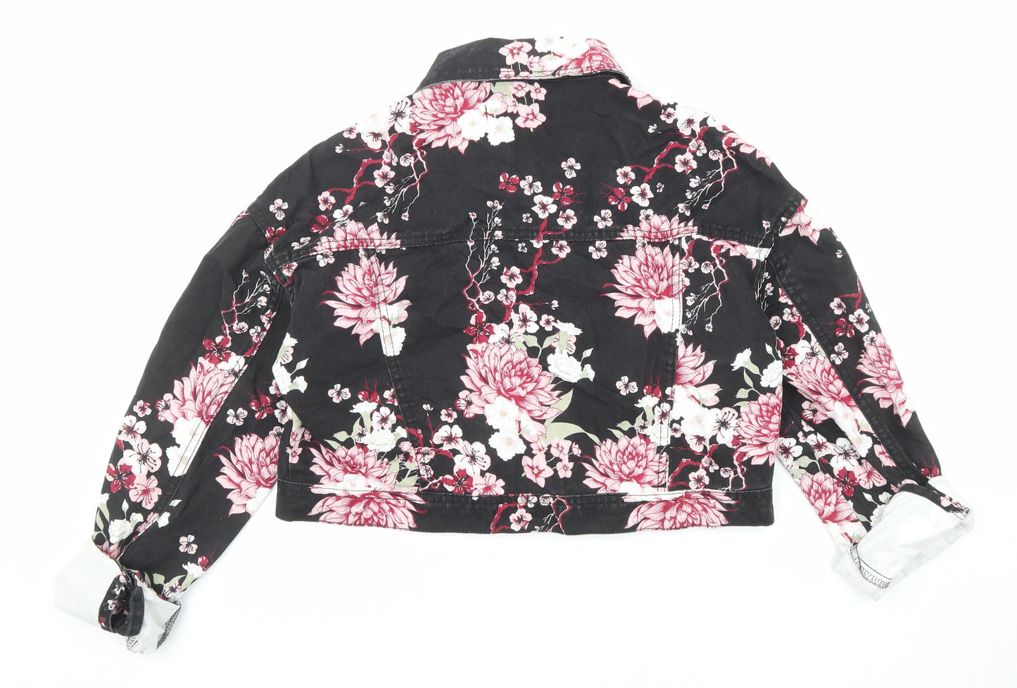 Missguided Womens Black Floral Jacket Size 10 Button